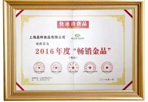 热烈庆祝我公司荣获上海快速消费品2016年度畅销金品奖